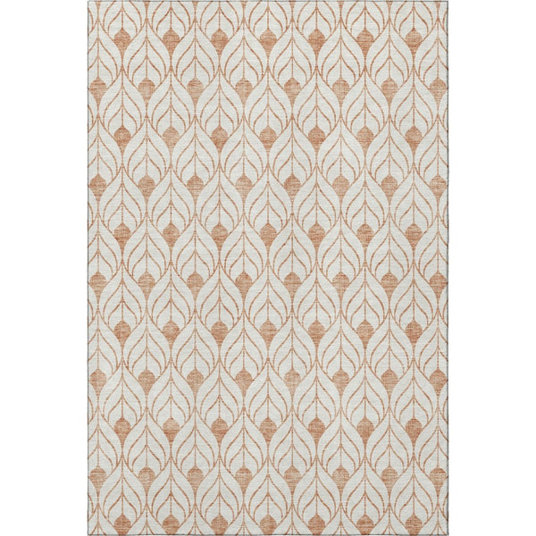 HomeRoots 5' X 8' Salmon and Ivory Geometric Rug - Washable, Stain-Resistant, UV Protected for Modern Homes 673743