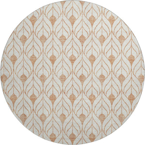 HomeRoots 8' Salmon and Ivory Geometric Round Rug - Washable, UV-Protected, Stain-Resistant for Active Homes 673744