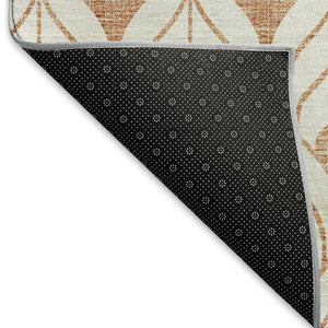 HomeRoots 8' Salmon and Ivory Geometric Round Rug - Washable, UV-Protected, Stain-Resistant for Active Homes 673744