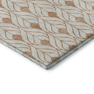 HomeRoots 8' Salmon and Ivory Geometric Round Rug - Washable, UV-Protected, Stain-Resistant for Active Homes 673744