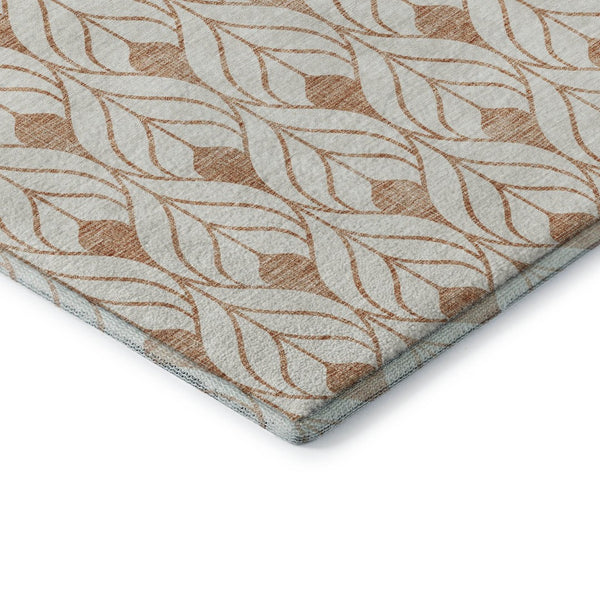 HomeRoots 8' Salmon and Ivory Geometric Round Rug - Washable, UV-Protected, Stain-Resistant for Active Homes 673744