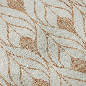 HomeRoots 8' Salmon and Ivory Geometric Round Rug - Washable, UV-Protected, Stain-Resistant for Active Homes 673744