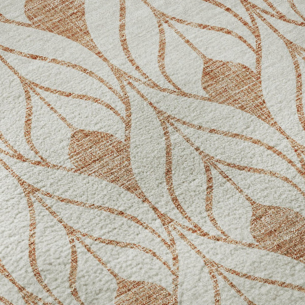 HomeRoots 8' Salmon and Ivory Geometric Round Rug - Washable, UV-Protected, Stain-Resistant for Active Homes 673744