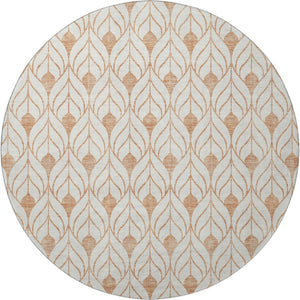 HomeRoots 8' Salmon and Ivory Geometric Round Rug - Washable, UV-Protected, Stain-Resistant for Active Homes 673744