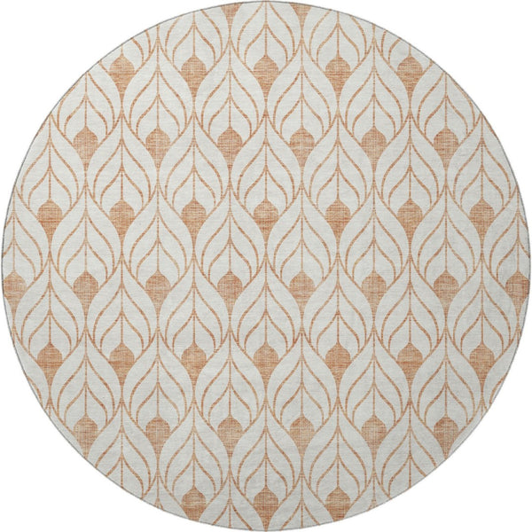HomeRoots 8' Salmon and Ivory Geometric Round Rug - Washable, UV-Protected, Stain-Resistant for Active Homes 673744