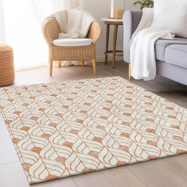 HomeRoots 8' X 10' Salmon and Ivory Geometric Washable Area Rug - UV Protected, Kid & Pet Friendly Decor 673745