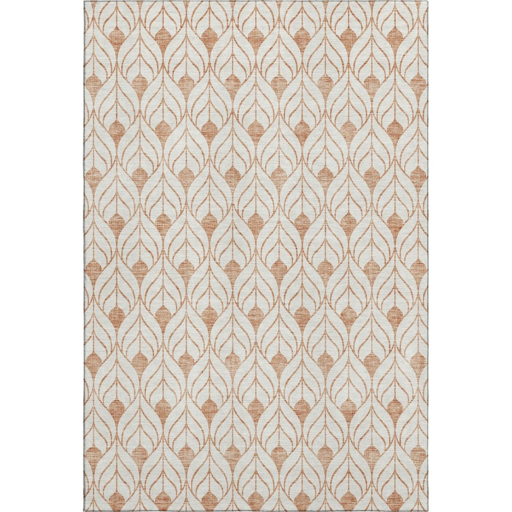 HomeRoots 8' X 10' Salmon and Ivory Geometric Washable Area Rug - UV Protected, Kid & Pet Friendly Decor 673745