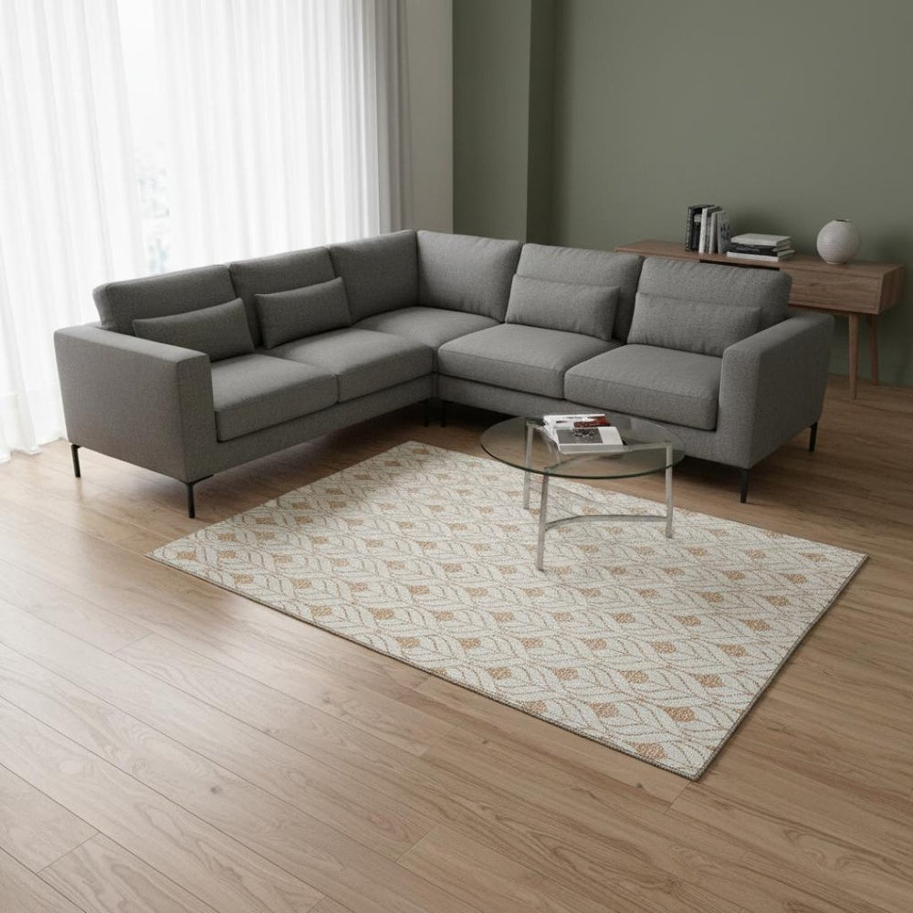 HomeRoots 9' X 12' Salmon & Ivory Geometric Area Rug – Durable, Stain-Resistant, UV Protected for Modern Spaces 673746