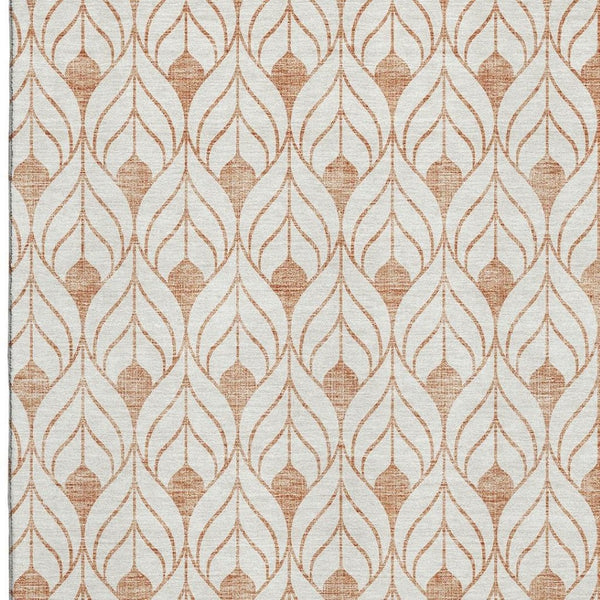 HomeRoots 9' X 12' Salmon & Ivory Geometric Area Rug – Durable, Stain-Resistant, UV Protected for Modern Spaces 673746