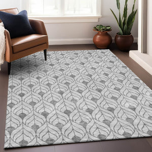 HomeRoots 5' X 8' Silver and Ivory Geometric Area Rug - Washable, UV Protected, Perfect for Kids & Pets! 673749