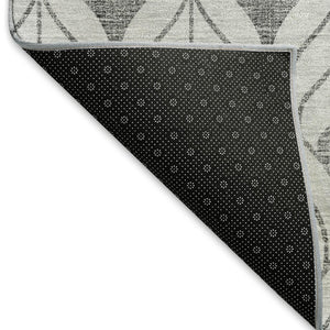 HomeRoots 5' X 8' Silver and Ivory Geometric Area Rug - Washable, UV Protected, Perfect for Kids & Pets! 673749