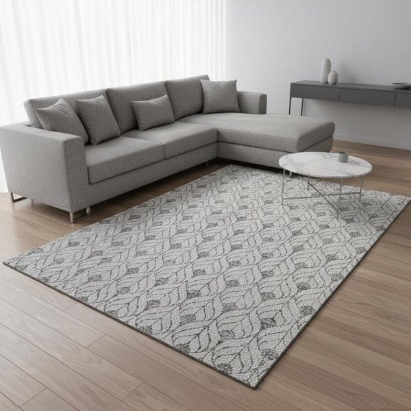 HomeRoots 9' X 12' Silver and Ivory Geometric Washable Area Rug – Durable, UV-Protected, Stain-Resistant Design 673752
