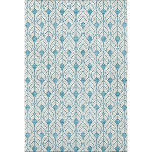 HomeRoots 5' X 8' Teal and Ivory Geometric Area Rug - Durable, Stain Resistant, UV Protected for Modern Living 673755