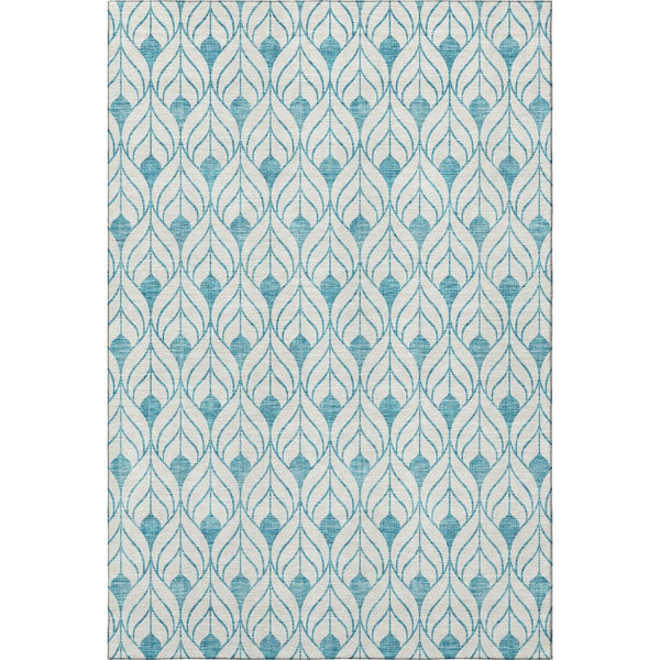 HomeRoots 5' X 8' Teal and Ivory Geometric Area Rug - Durable, Stain Resistant, UV Protected for Modern Living 673755
