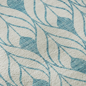 HomeRoots 8' Teal and Ivory Geometric Round Rug - Washable, UV-Protected, Perfect for High-Traffic Areas! 673756
