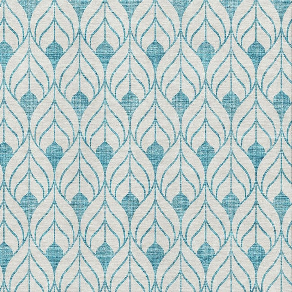 HomeRoots 8' X 10' Teal and Ivory Geometric Washable Area Rug – Durable, Stain Resistant, UV Protected Design 673757