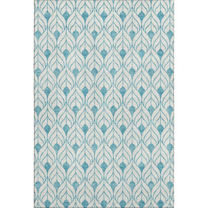 HomeRoots 9' X 12' Stylish Teal & Ivory Geometric Washable Area Rug with UV Protection for Durability & Comfort 673758
