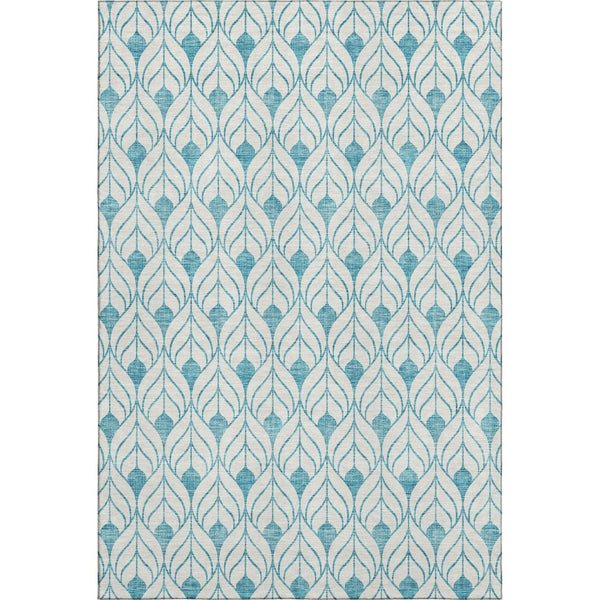 HomeRoots 9' X 12' Stylish Teal & Ivory Geometric Washable Area Rug with UV Protection for Durability & Comfort 673758