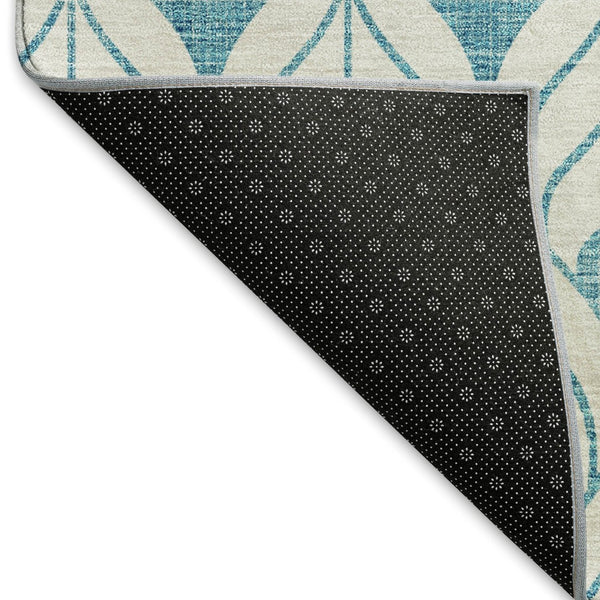 HomeRoots 9' X 12' Stylish Teal & Ivory Geometric Washable Area Rug with UV Protection for Durability & Comfort 673758