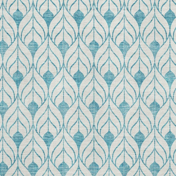 HomeRoots 9' X 12' Stylish Teal & Ivory Geometric Washable Area Rug with UV Protection for Durability & Comfort 673758