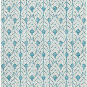 HomeRoots 9' X 12' Stylish Teal & Ivory Geometric Washable Area Rug with UV Protection for Durability & Comfort 673758