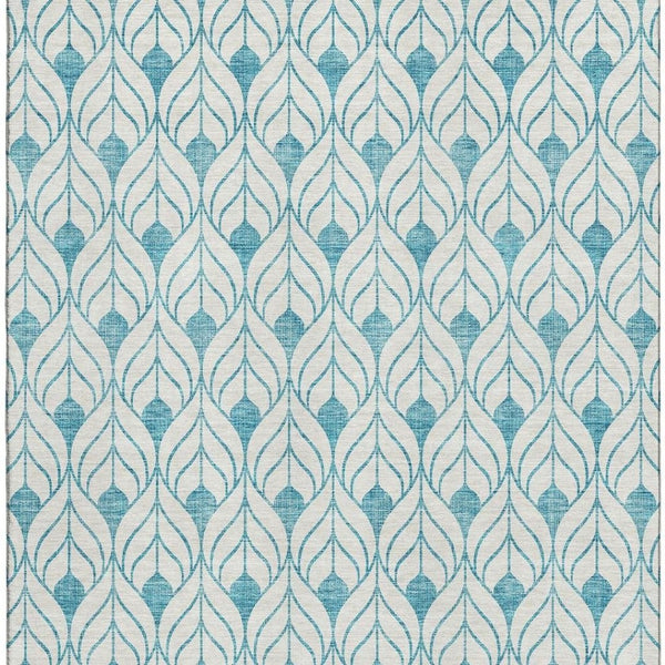 HomeRoots 9' X 12' Stylish Teal & Ivory Geometric Washable Area Rug with UV Protection for Durability & Comfort 673758
