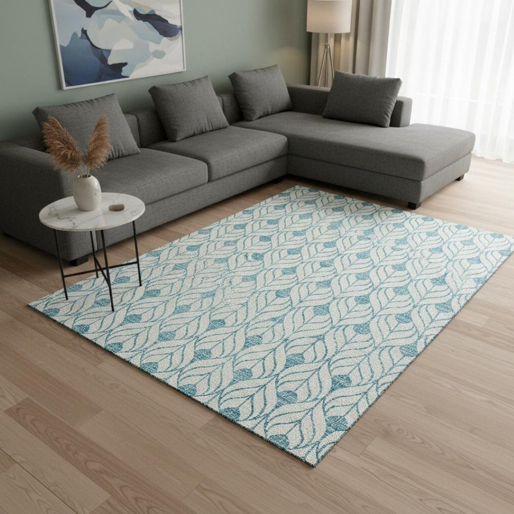 HomeRoots 10' Teal and Ivory Geometric Area Rug – Washable, Stain-Resistant, UV Protected for Stylish Living Spaces 673759