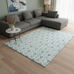 HomeRoots 10' Teal and Ivory Geometric Area Rug – Washable, Stain-Resistant, UV Protected for Stylish Living Spaces 673759
