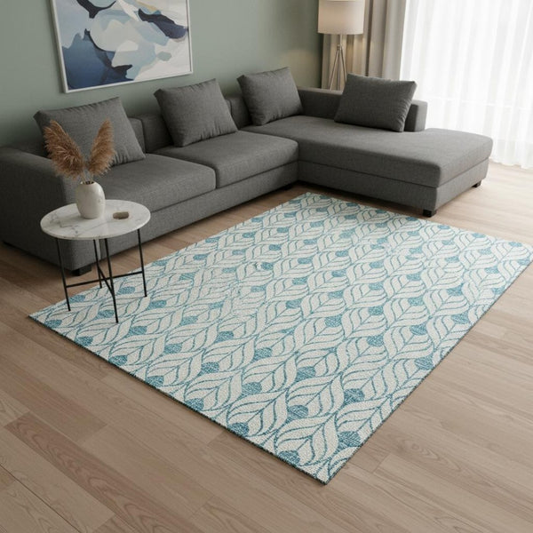 HomeRoots 10' Teal and Ivory Geometric Area Rug – Washable, Stain-Resistant, UV Protected for Stylish Living Spaces 673759