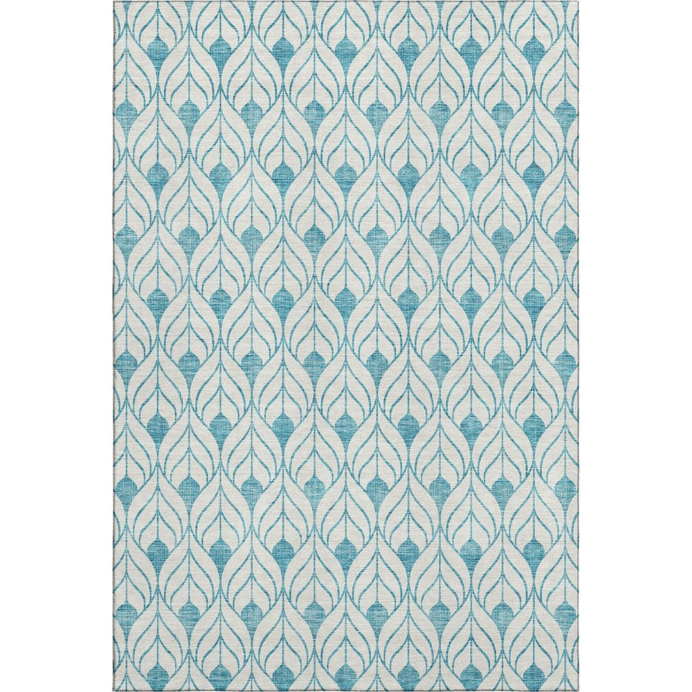 HomeRoots 10' Teal and Ivory Geometric Area Rug – Washable, Stain-Resistant, UV Protected for Stylish Living Spaces 673759