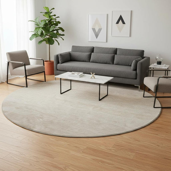 HomeRoots 8' Beige Ombre Round Rug - Washable, UV-Protected, Durable Design for Homes with Kids & Pets 673762