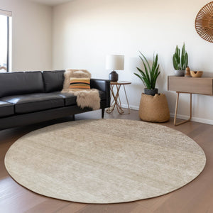 HomeRoots 8' Beige Ombre Round Rug - Washable, UV-Protected, Durable Design for Homes with Kids & Pets 673762