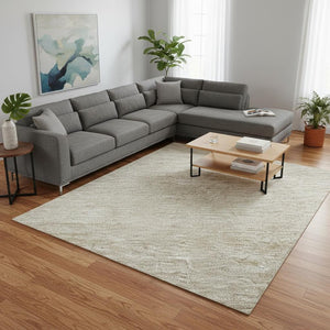 HomeRoots 9' X 12' Beige-to-Ivory Ombre Washable Area Rug - Durable, Stain-Resistant & UV Protected Design 673764