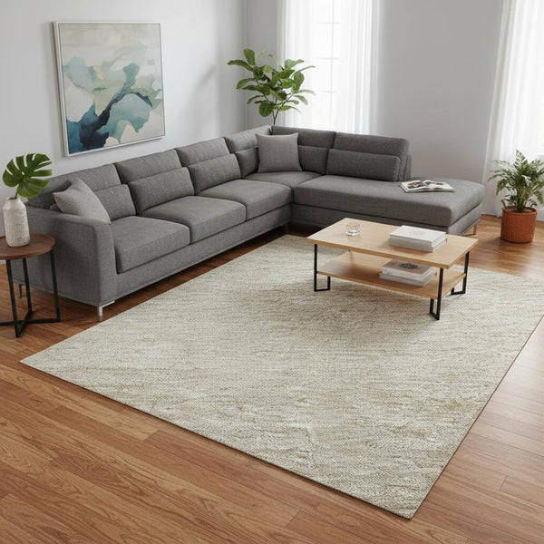 HomeRoots 9' X 12' Beige-to-Ivory Ombre Washable Area Rug - Durable, Stain-Resistant & UV Protected Design 673764