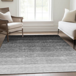 HomeRoots 5' Black & Gray Ombre Washable Area Rug - Stylish, Durable, UV Protected for Modern Homes & Pets 673767