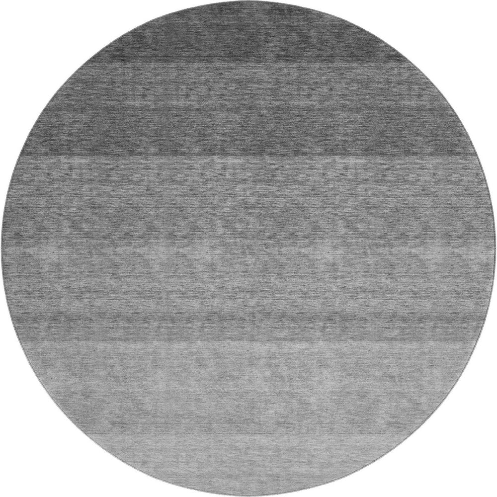 HomeRoots 8' Black and Gray Ombre Round Rug – Stylish Washable Design with UV Protection for Modern Homes 673768