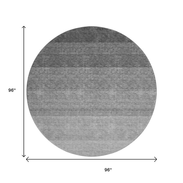 HomeRoots 8' Black and Gray Ombre Round Rug – Stylish Washable Design with UV Protection for Modern Homes 673768