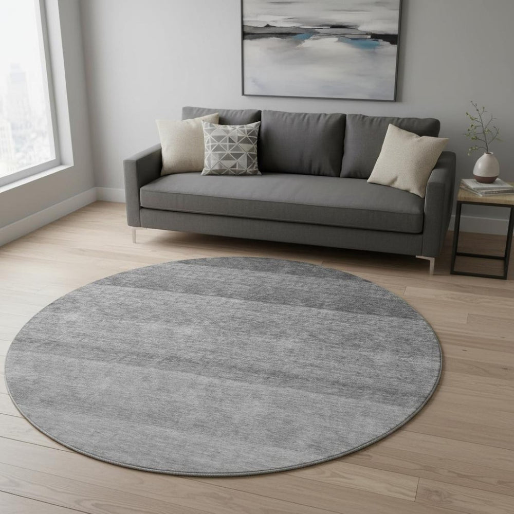 HomeRoots 8' Black and Gray Ombre Round Rug – Stylish Washable Design with UV Protection for Modern Homes 673768