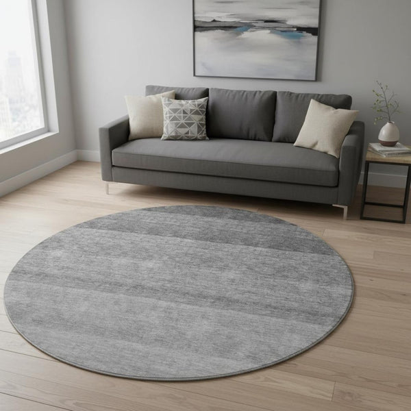 HomeRoots 8' Black and Gray Ombre Round Rug – Stylish Washable Design with UV Protection for Modern Homes 673768