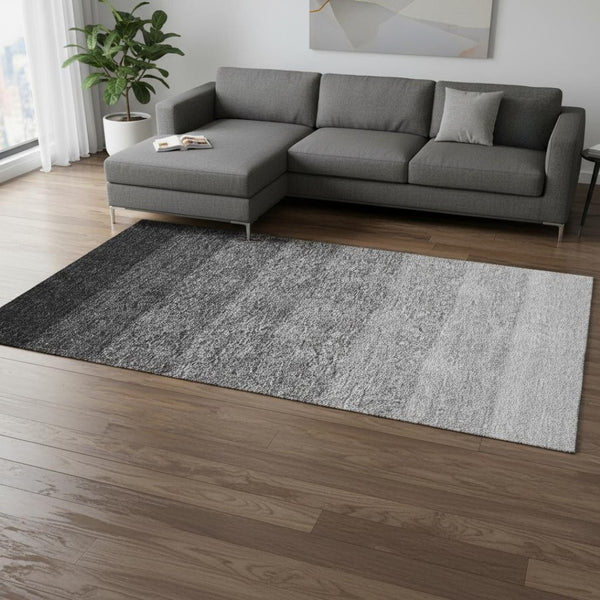 HomeRoots 8' x 10' Black And Gray Ombre Area Rug – Stylish, Washable, UV-Protected, Stain-Resistant for Homes 673769