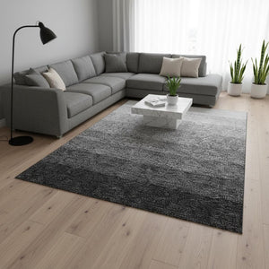 HomeRoots 10' X 14' Black And Gray Ombre Area Rug - Washable, UV-Protected, Durable, Stylish for Living Spaces 673771