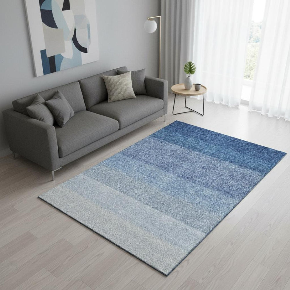 HomeRoots 5' X 8' Blue And Ivory Ombre Area Rug – Washable, UV-Protected, Stylish, Pet-Friendly Design for Homes 673773