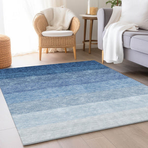 HomeRoots 5' X 8' Blue And Ivory Ombre Area Rug – Washable, UV-Protected, Stylish, Pet-Friendly Design for Homes 673773