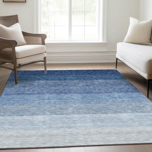 HomeRoots 5' X 8' Blue And Ivory Ombre Area Rug – Washable, UV-Protected, Stylish, Pet-Friendly Design for Homes 673773