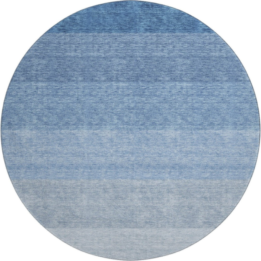 HomeRoots 8' Stylish Blue and Ivory Ombre Round Rug – Washable, UV Protected, Perfect for High-Traffic Areas 673774