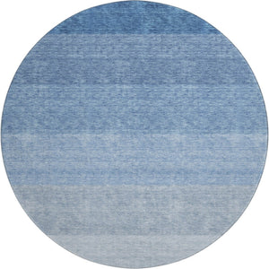 HomeRoots 8' Stylish Blue and Ivory Ombre Round Rug – Washable, UV Protected, Perfect for High-Traffic Areas 673774