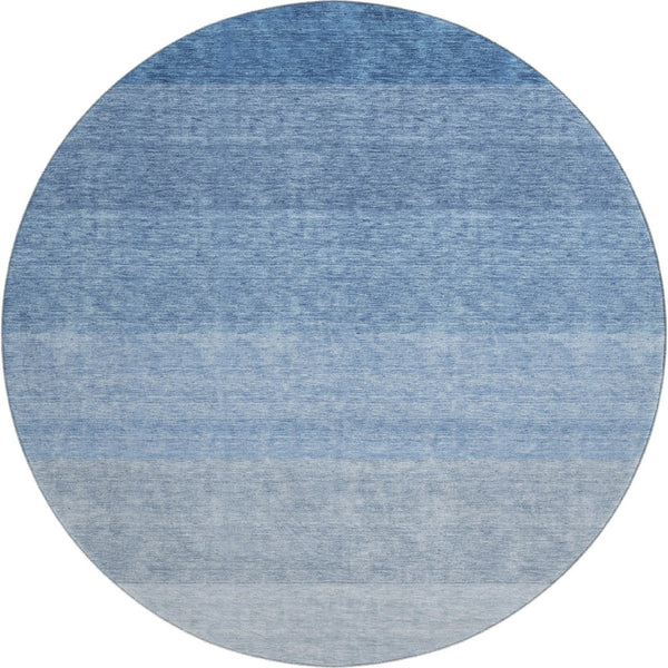 HomeRoots 8' Stylish Blue and Ivory Ombre Round Rug – Washable, UV Protected, Perfect for High-Traffic Areas 673774