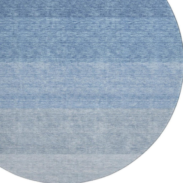 HomeRoots 8' Stylish Blue and Ivory Ombre Round Rug – Washable, UV Protected, Perfect for High-Traffic Areas 673774