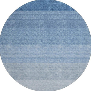HomeRoots 8' Stylish Blue and Ivory Ombre Round Rug – Washable, UV Protected, Perfect for High-Traffic Areas 673774