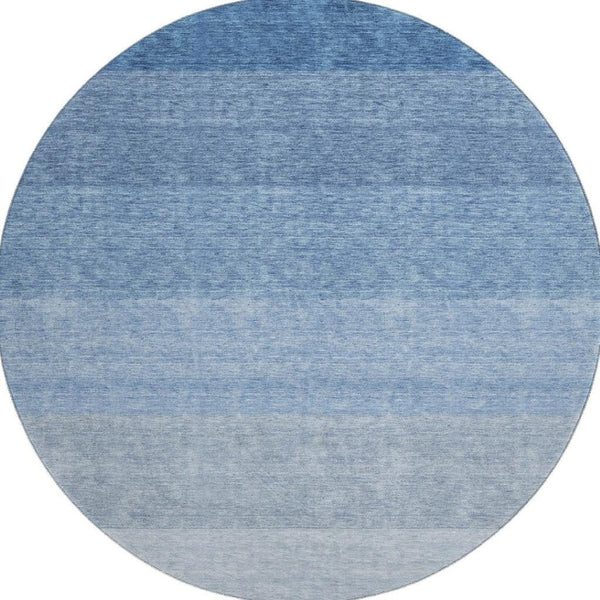 HomeRoots 8' Stylish Blue and Ivory Ombre Round Rug – Washable, UV Protected, Perfect for High-Traffic Areas 673774
